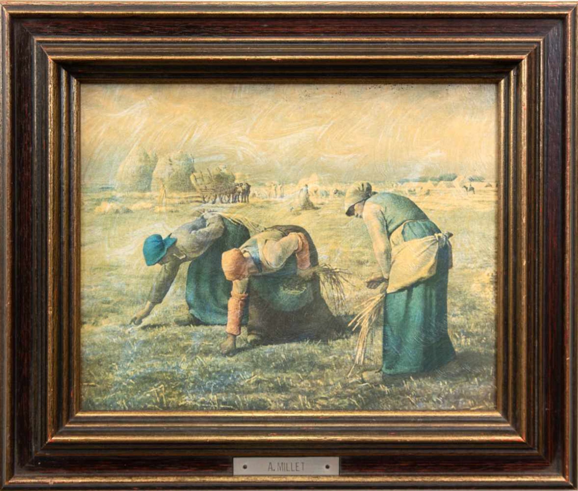 Rahmen mit Druck "Landarbeiterinnen bei der Ernte", Falzmaß 20x25 cm