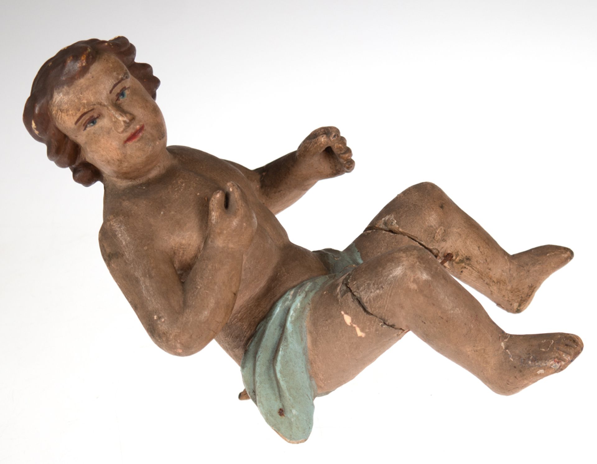 Barock-Figur "Engel", 18. Jh., Holz, Beine angesetzt, H. 21 cm