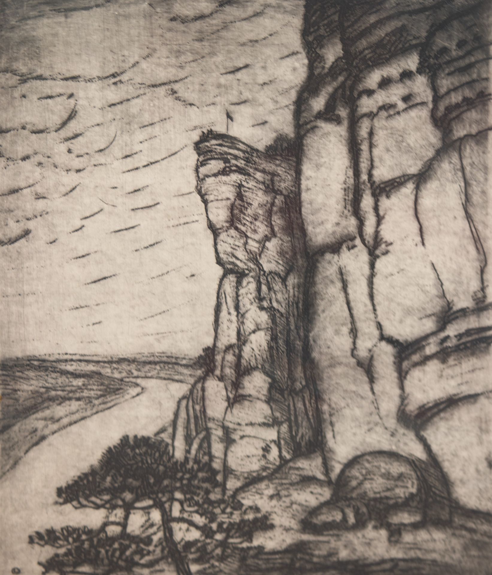 Lange, Otto (1879-1944) "Elbsandsteingebirge mit Aussichtsplattform", Radierung, handsign.u.r.,