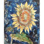 Wandplatte "Sonnenblume", Karlsruher Keramik, gemarkt, Entwurf Werner Meschede aus derSerie