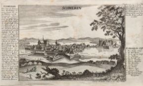 Bodenehr, Gabriel (1673-1765) "Ansicht von Schwerin", Kupferstich, 18. Jh.,Gebrauchspuren, 18x28,5