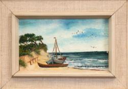 "Boote am Ostseestrand", Öl/Mp. unsign., 10x15 cm, Rahmen