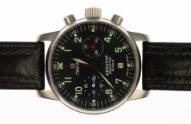 Herren-Armbanduhr "Poljet", Pilot Aviator Chronograph, schwarzes Zifferblatt