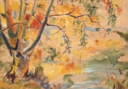 "Expressive Herbstlandschaft", Aquarell/Papier, unsign., 50x70 cm, Rahmen