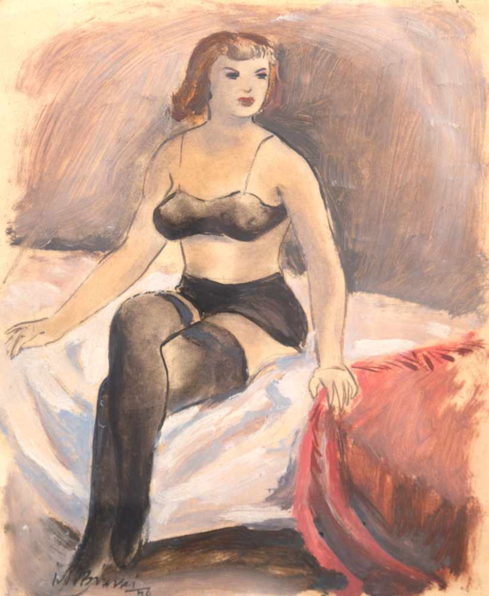 Brzeski, Janus Maria (1907 Warschau/Polen-1957 Krakau/Polen) "Frau in Dessous auf dem