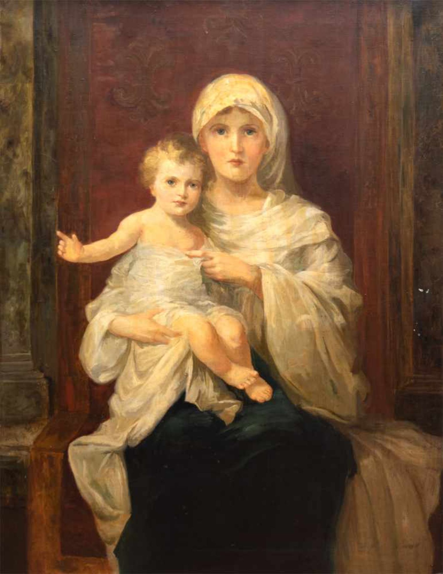 Nazarener (19.Jh.) "Madonna mit Kind", Öl/Lw., unsign., am rechten Rand kl. Flecken, 98x69cm, im - Bild 2 aus 3