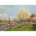 Porwoll, Hans (1898 Hamburg-1984 ebenda) "Apfelblüte an der Niederelbe", Öl/Lw., sign.u.r., 61x80