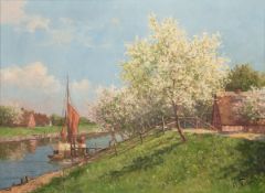 Porwoll, Hans (1898 Hamburg-1984 ebenda) "Apfelblüte an der Niederelbe", Öl/Lw., sign.u.r., 61x80