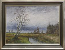 Landschaftsmaler "Birken und Moorkanal bei Worpswede", Öl/Lw., undeutl. sign. und dat.1934? u.r.,