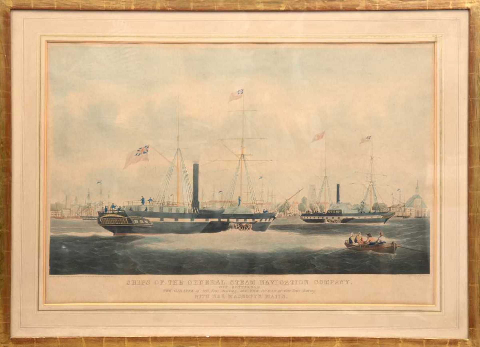 "Ships of the General Steam Navigation Company" kolorierter Druck um 1850 nach W.J.Huggins, 40x60 - Bild 2 aus 3