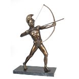 Skulptur "Bogenschütze", Bronze, patiniert, Bogen angebrochen, H. 43,5 cm, aufMarmorplinthe, H. 2,