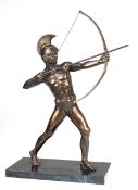 Skulptur "Bogenschütze", Bronze, patiniert, Bogen angebrochen, H. 43,5 cm, aufMarmorplinthe, H. 2,