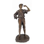 Götze, Martin (186-1928) "Zigarette rauchender Junge", Bronze, grün und braunpatiniert,signiert,