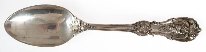 Zierlöffel, 925er Silber, punziert, ca. 93 g, Griff reich floral reliefiert,Monogrammgravur G, L. 21