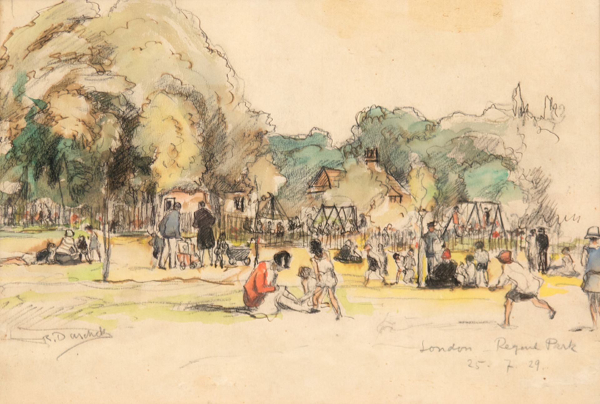 Duschek, Richard (1884 Neugarten- 1959 Besigheim) "London- Regent Park", Mischtechnik,Aquarell,