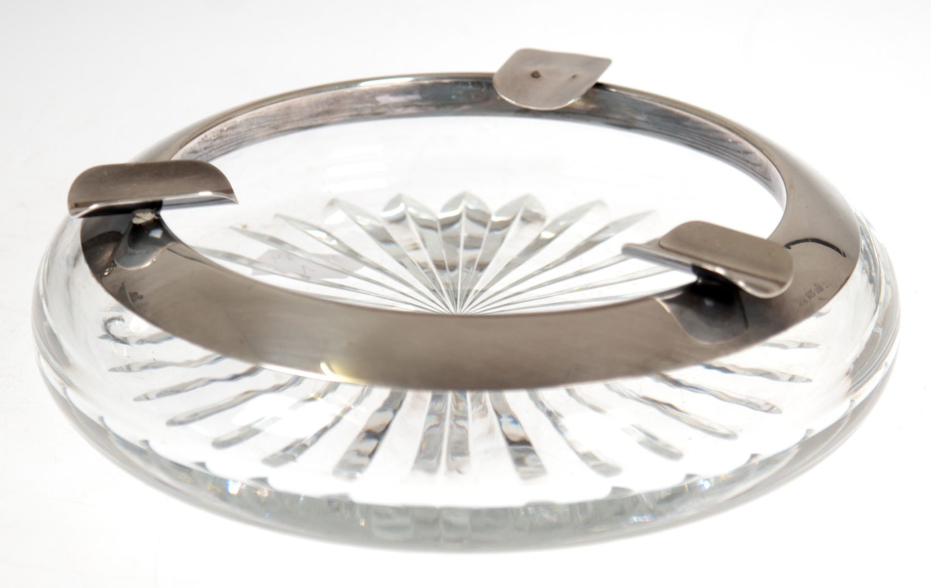 Aschenbecher mit Silbermontierung, Kristallglas, punziert 925er Silber, mit 3 Ablagen, Dm.17 cm