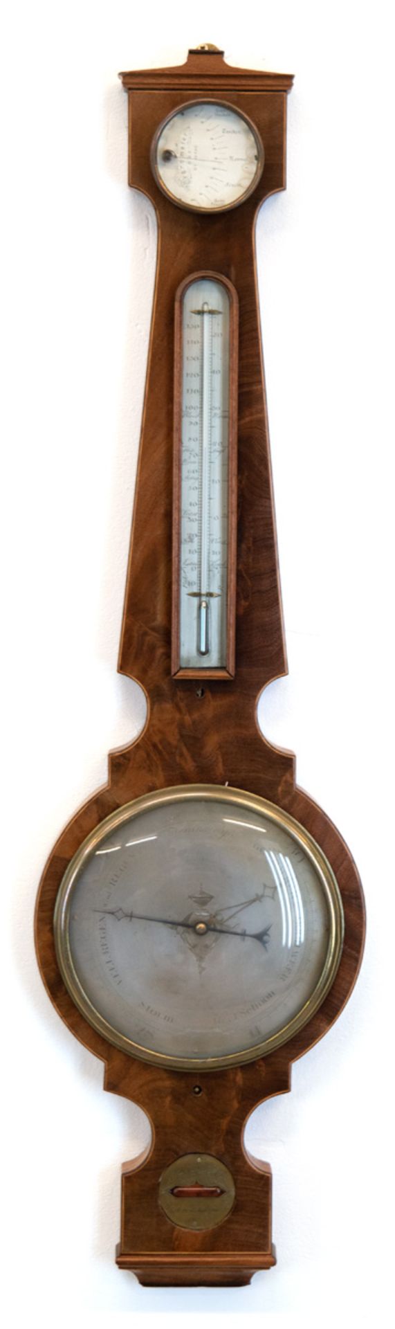 Wetterstation, Holland 19. Jh., Mahagoni, mit Hygrometer, Thermometer, Barometer undWasserwaage,
