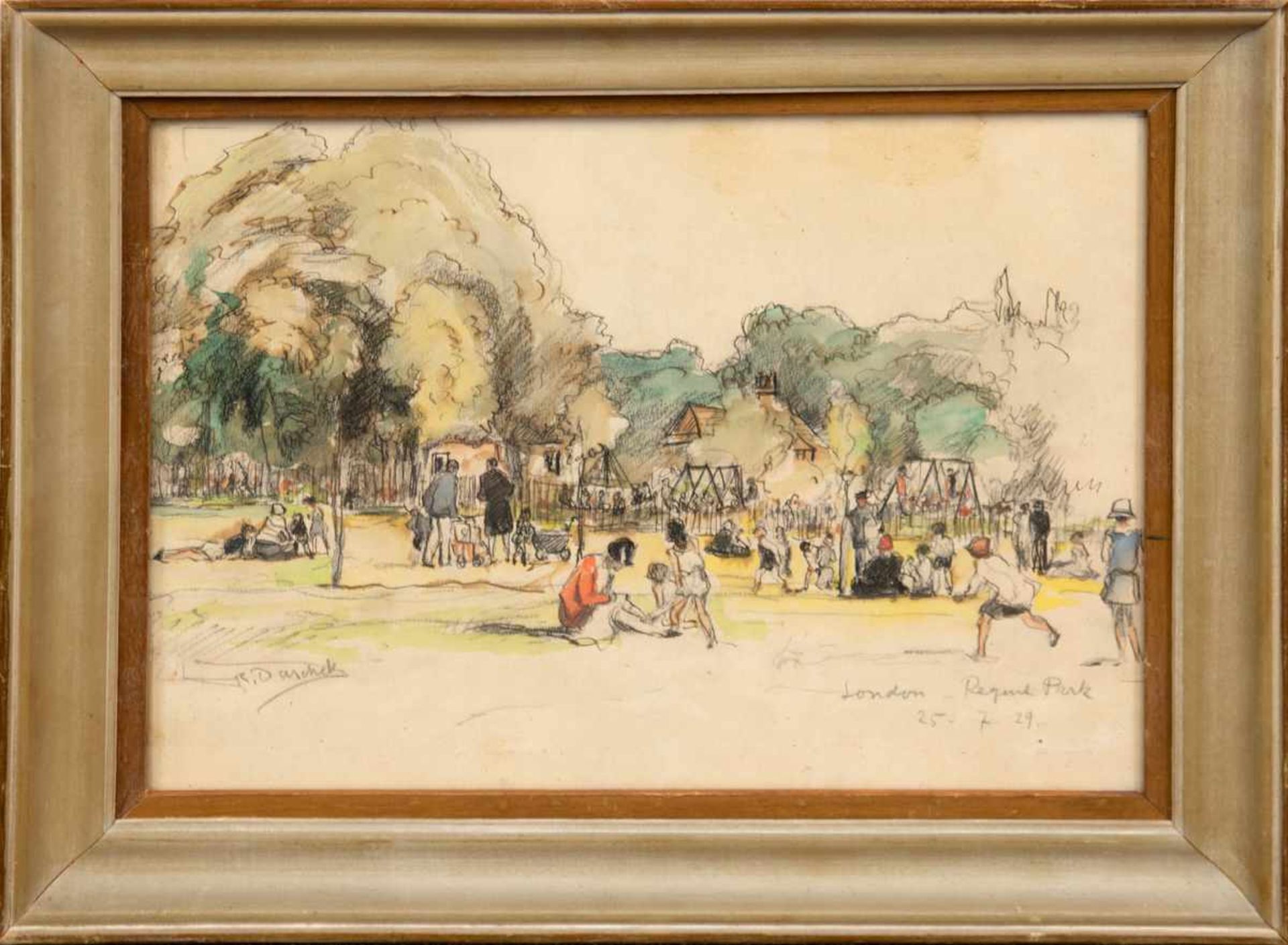 Duschek, Richard (1884 Neugarten- 1959 Besigheim) "London- Regent Park", Mischtechnik,Aquarell, - Bild 2 aus 4