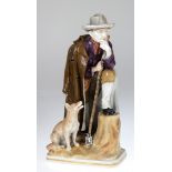 Porzellanfigur "Schäfer mit seinem Hund", wohl Thüringen, auf Sockel, polychrome bemalt,ungemarkt,