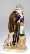 Porzellanfigur "Schäfer mit seinem Hund", wohl Thüringen, auf Sockel, polychrome bemalt,ungemarkt,