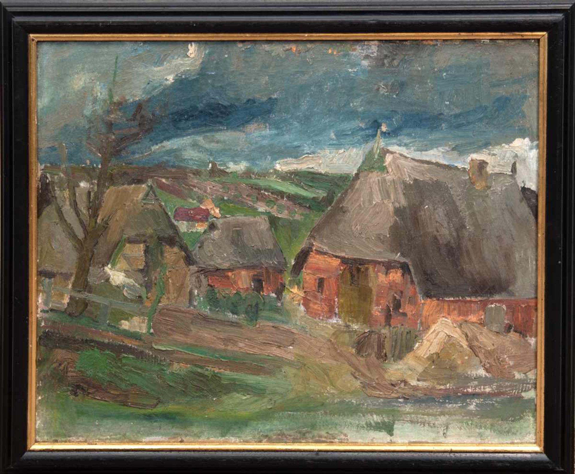 Landschaftmaler um 1930 "Darßer Reetdachkaten", Öl/Lw., unsign., 47x56 cm, Rahmen - Bild 2 aus 3