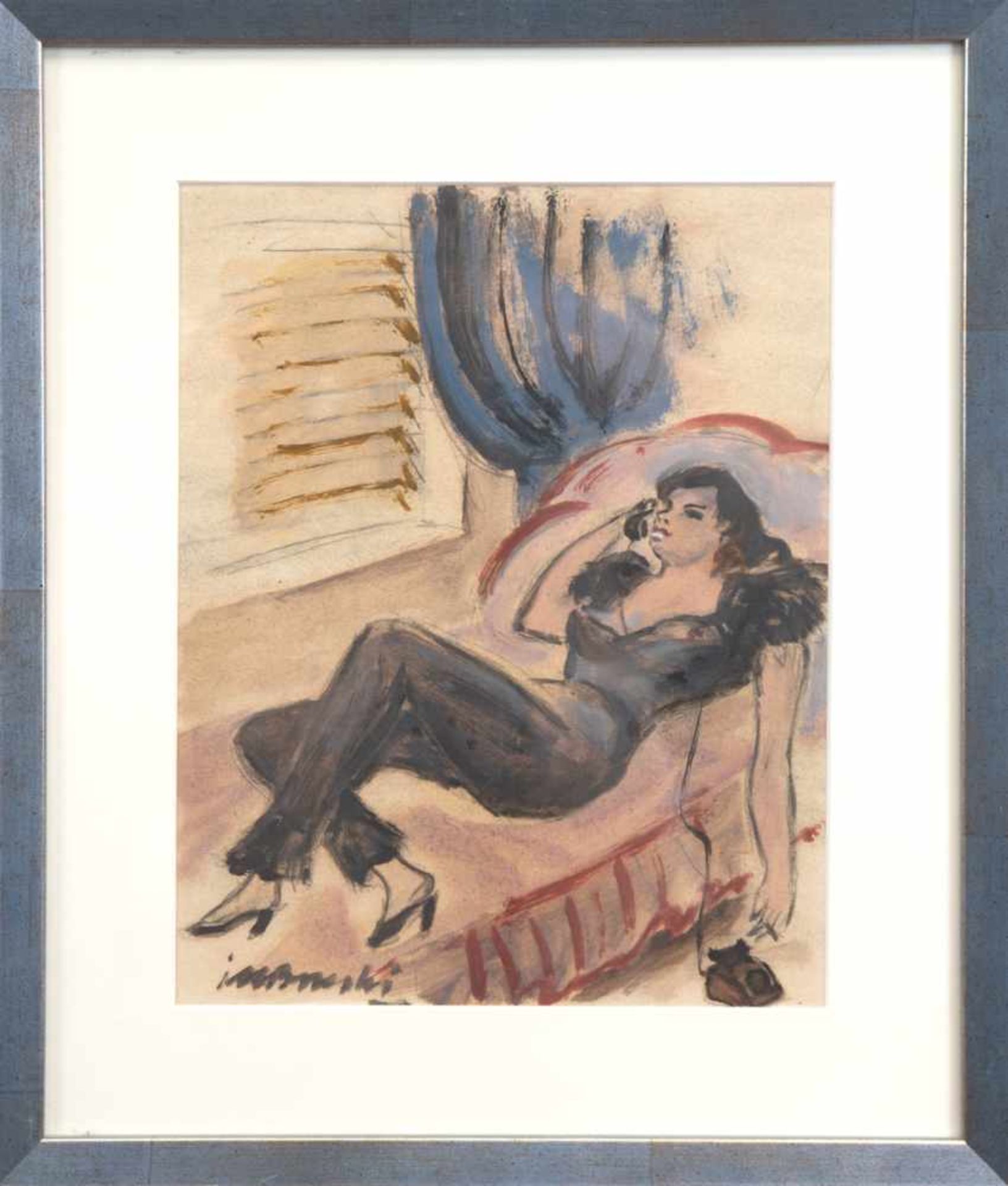 Brzeski, Janus Maria (1907 Warschau/Polen-1957 Krakau/Polen) "Junge Frau beim Telefonat",Aquarell/ - Bild 2 aus 4