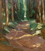 Werner, M. (20. Jh.) "Waldweg", Öl/Hf., signiert mit unleserl. Ortsbez. u.l., 56x47 cm,Rahmen