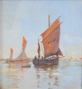 Essfeld, Alexander (1874 Düsseldorf-1939 ebenda) "Fischerboote vor der Küste", Aquarell,