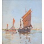 Essfeld, Alexander (1874 Düsseldorf-1939 ebenda) "Fischerboote vor der Küste", Aquarell,