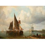 Maler (Holland 19. Jh.) "Holländische Küstenlandschaft mit Fischerbooten, Segelschiffenund