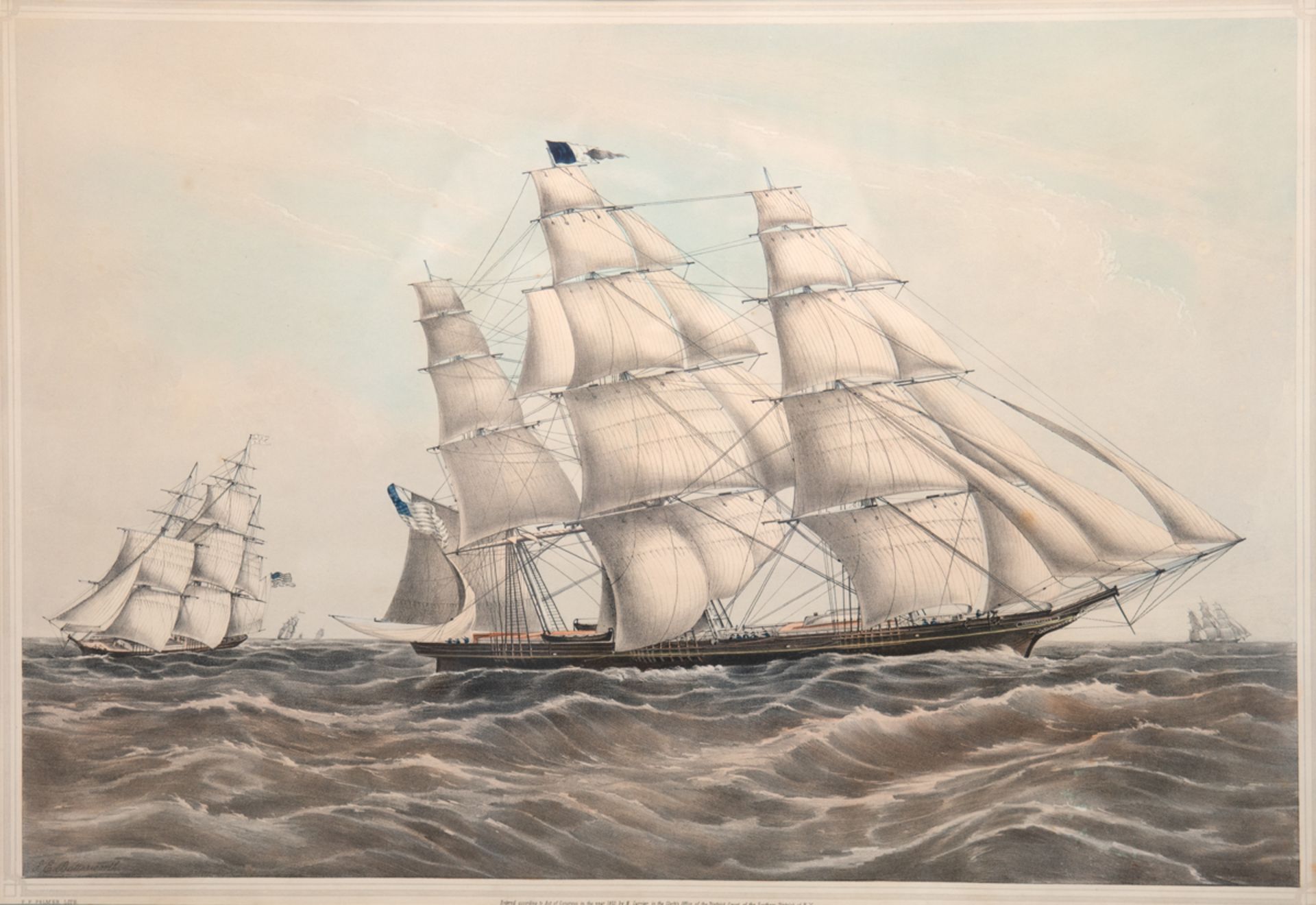 "Clipper Ship Sweetstakes", 19. Jh., kolorierte Lithographie nach James EdwardButtersworth (1817-