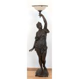 Figürliche Stehlampe "Antikisierende Frau", Zinkguß, praun patiniert, sign.Aktien=Gesellschaft vorm.