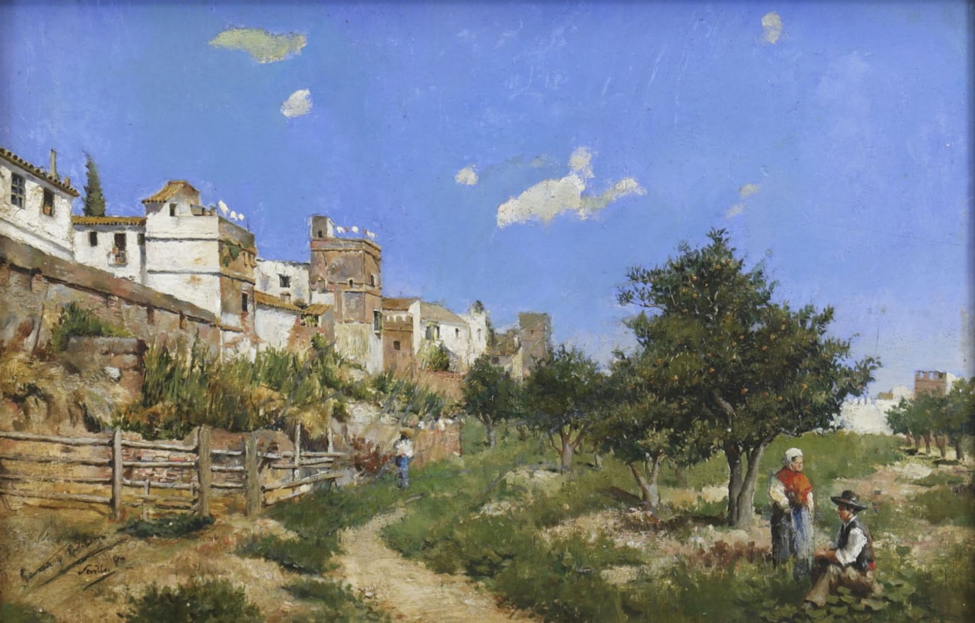 Gracia y Rodrigues, Manuel (1863 Sevilla-1925 ebenda) "Small town with orange trees-KleineStadt - Image 2 of 2