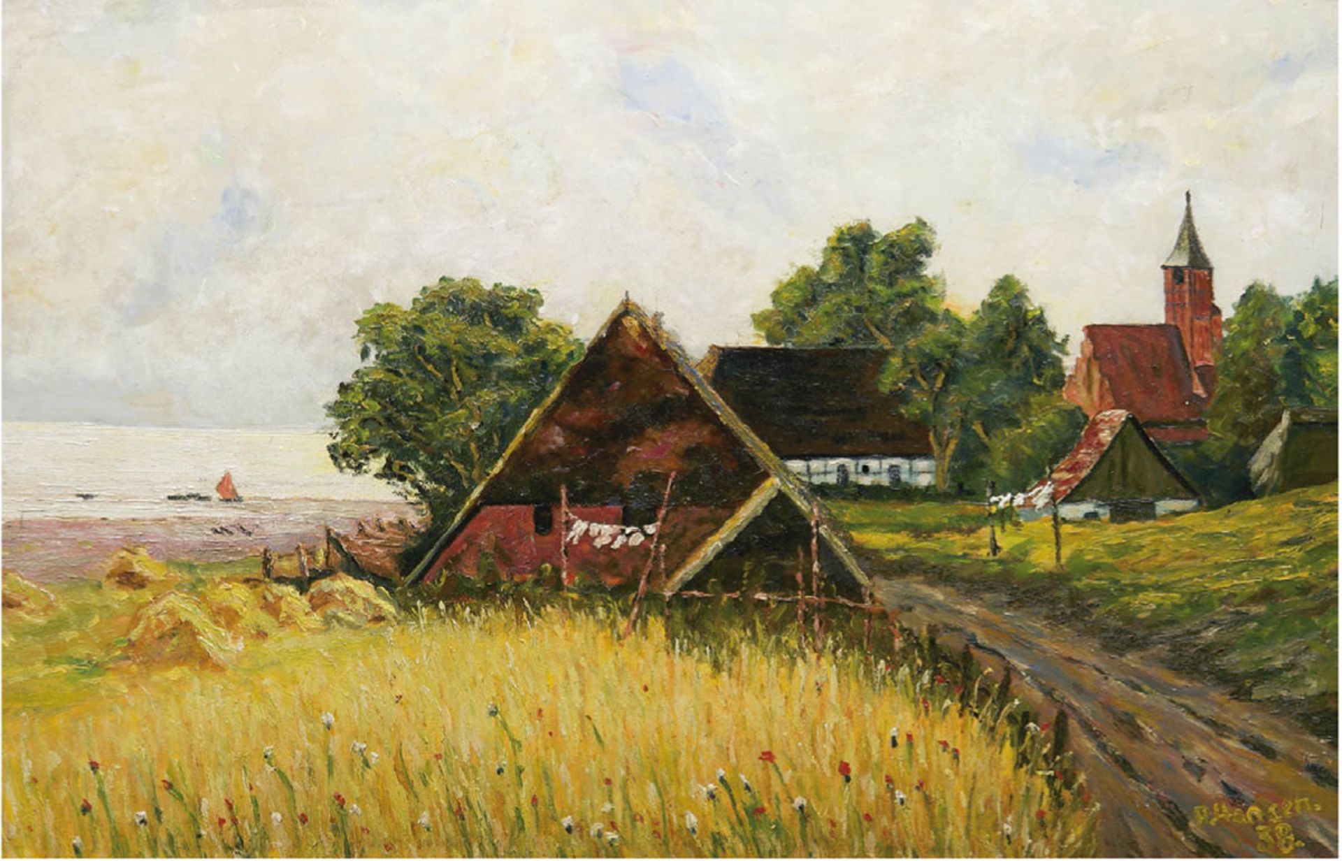 Hansen, A. (Impressionist 20. Jh.) "Blick auf Schaprode", Öl/Mp., sign. u. dat. '39 u.r.,50x73 cm,