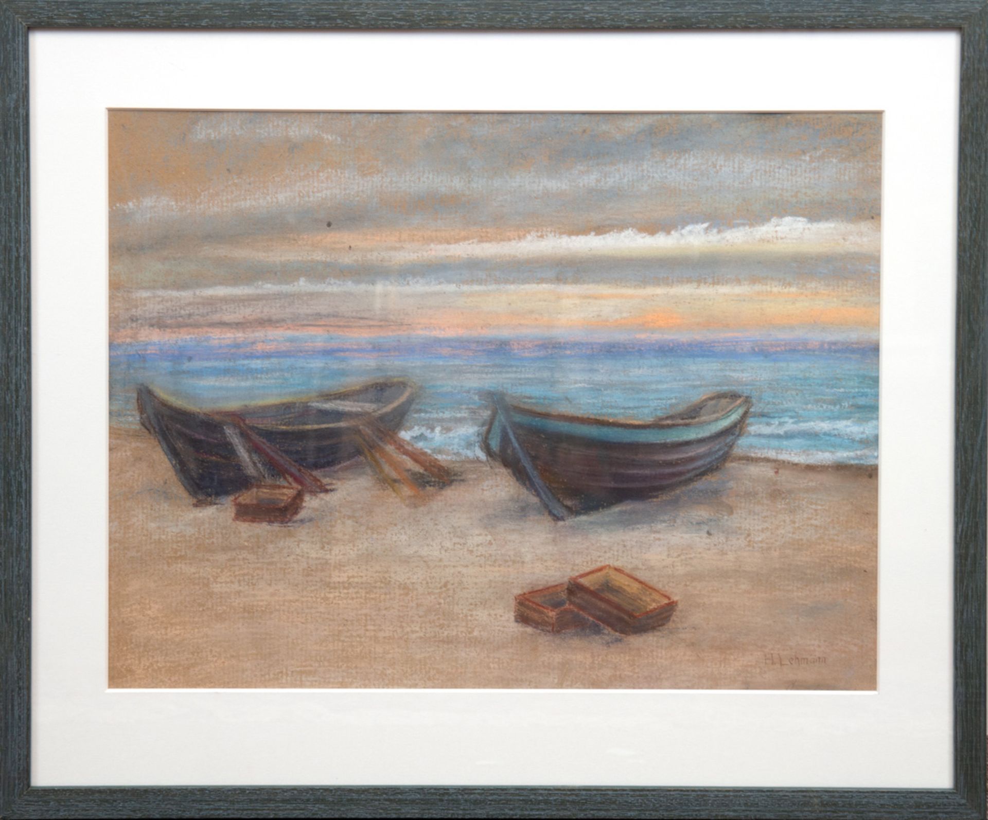 Lehmann, Henni (1862 Berlin-1937 Berlin) "Fischboote am Strand von Hiddensee", Pastell,sign. u.r.,