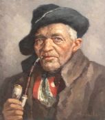 Haerandel, Harry (1896 Hamburg-1991 ebenda) "Pfeiferaucher", Öl/Sperrholz, sign. u.r.,60x50 cm