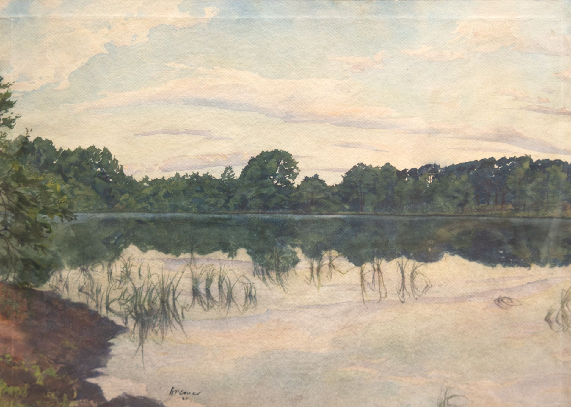 Bremer, Hans (1885 Berlin-1959 Berlin) "Märkischer See", Aquarell, sign. u. dat. '45 u.l.,Knick am