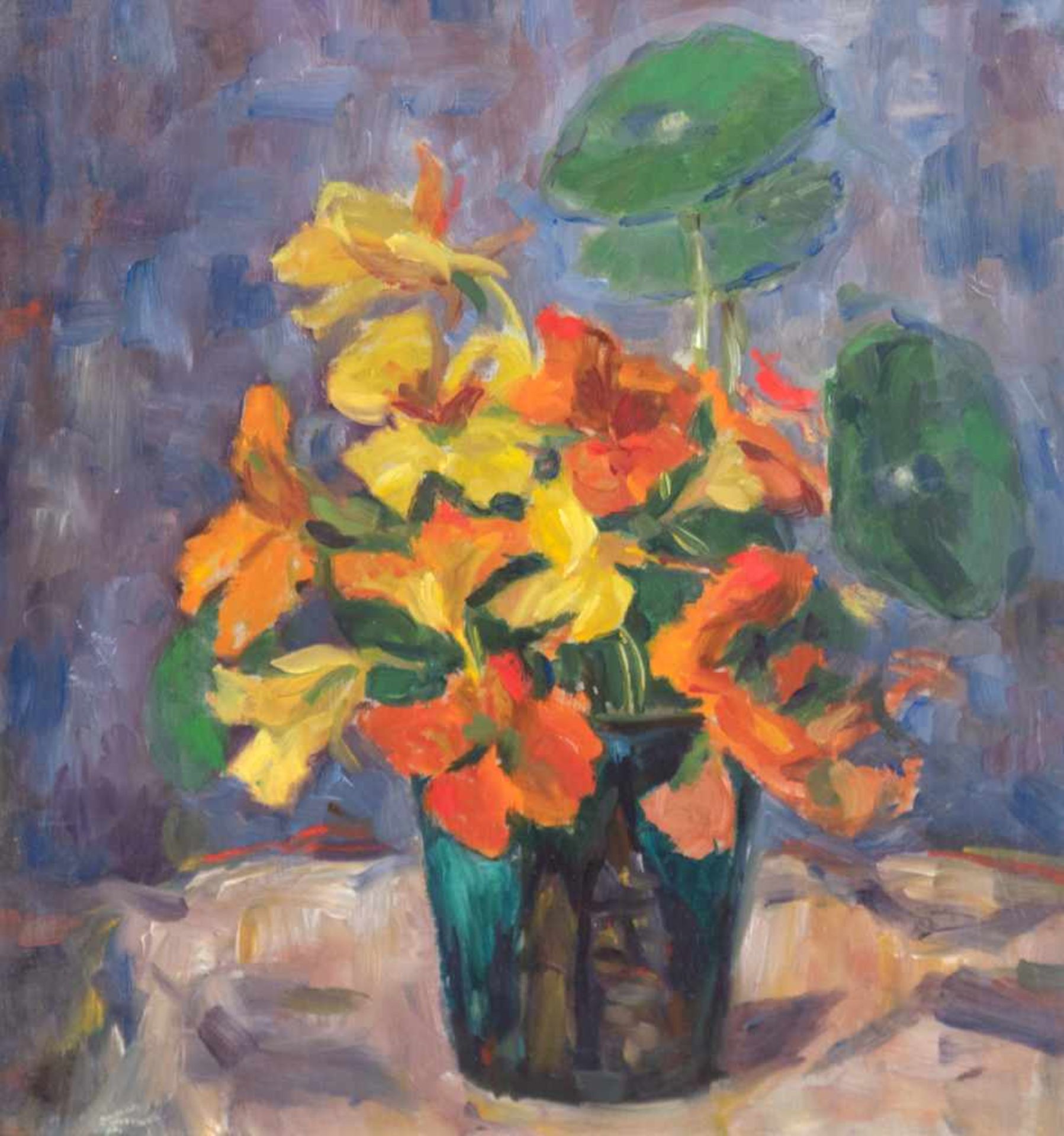 "Blumenstilleben mit Frühlingsstrauß in Vase", Öl/Hf., unsign., 35,5x29 cm, Rahmen