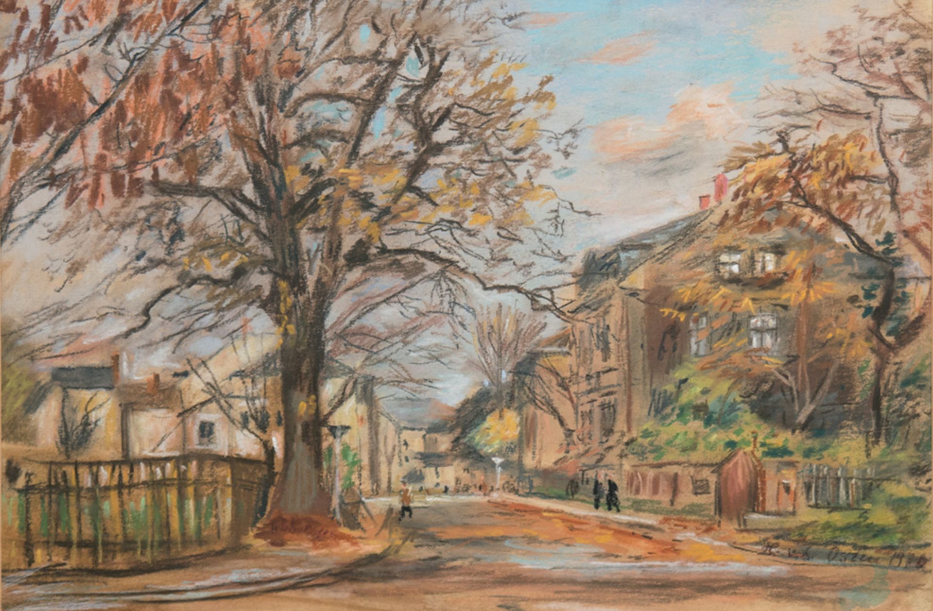 Osten, B. von "Herbsttag", Pastell, sign. u.r. und dat. 1958, 34,5x48,5 cm, imPassepartout hinter