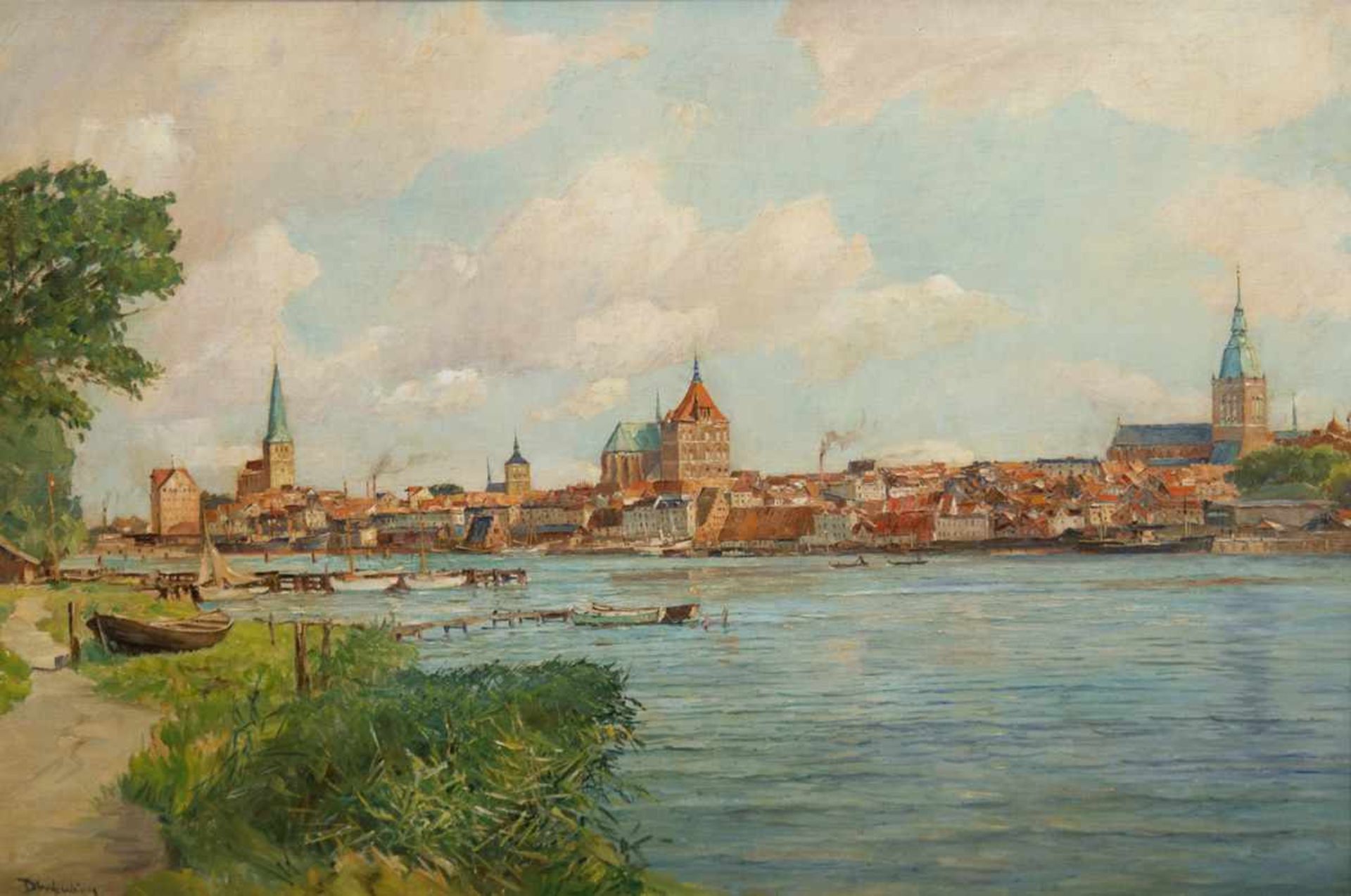 Blankenburg, Richard (1891 Frankfurt/Oder-1955 Rostock) "Rostock - Blick vom GehlsdorferUfer", Öl/ - Bild 2 aus 3