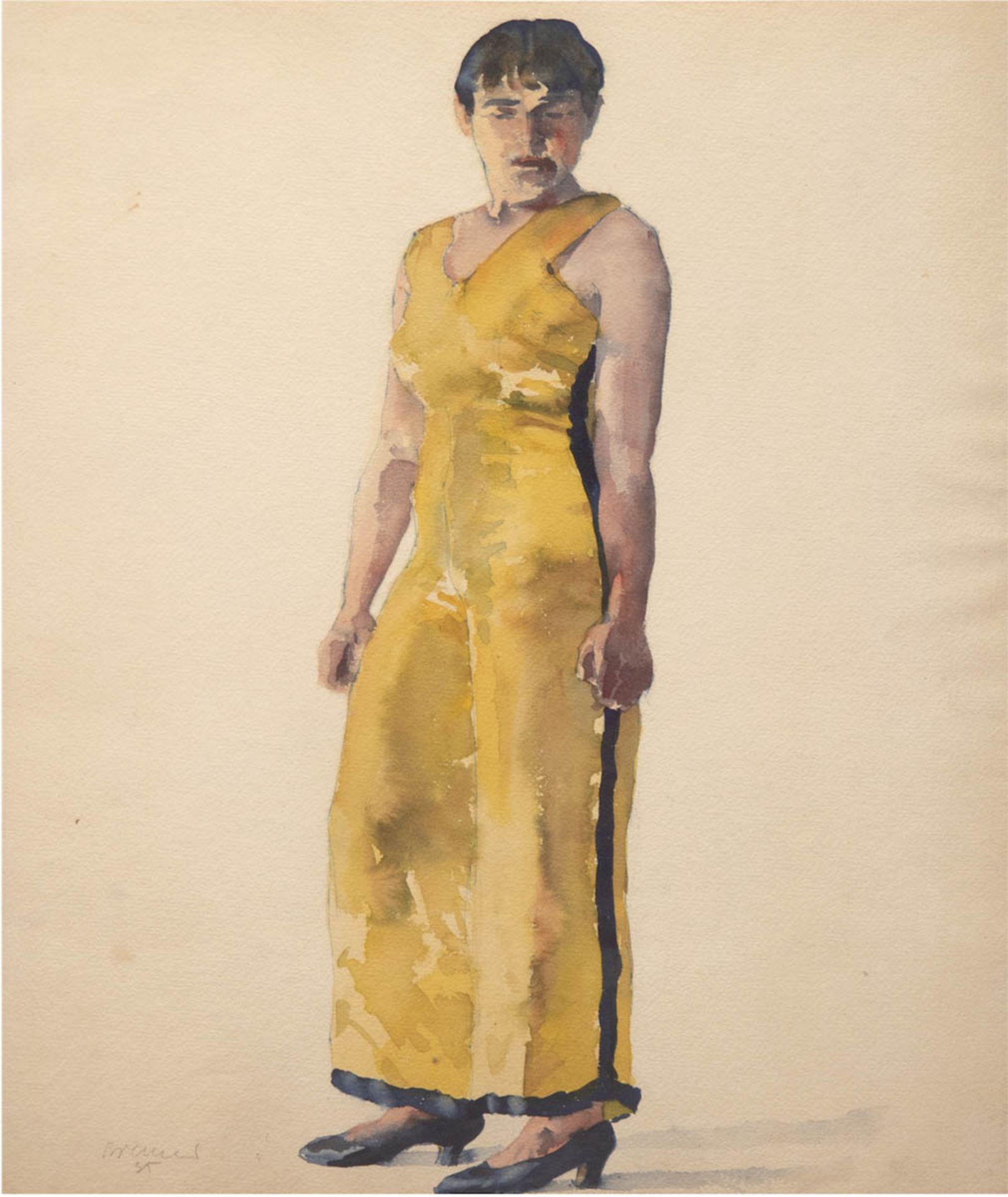 Bremer, Hans (1885 Berlin-1959 Berlin) "Dame in Gelb", Aquarell, mit Bleistift signiertund