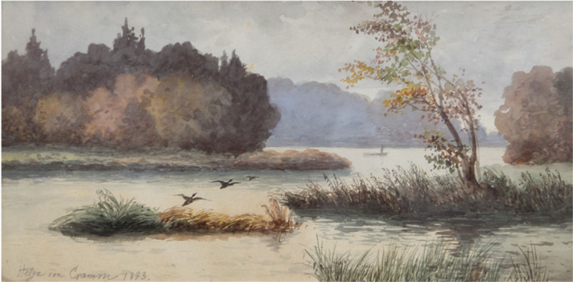 Cramm, Helga von (19. Jh.) "Aufsteigende Enten", Aquarell, sign. und dat. 1873 u.l.,