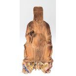 Buddha, Holz, geschnitzt, Gebrauchspuren, H. 23 cm