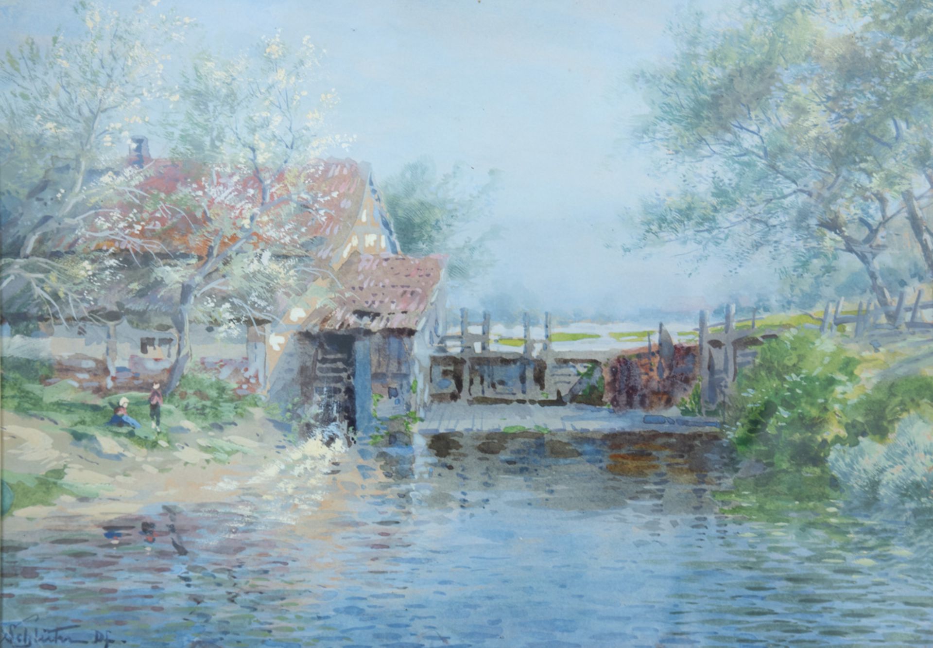 Schlüter, August (1856-1926) "Wassermühle", Aquarell, sign. u.l. mit Ortsbez. Df., 17x24cm, hinter