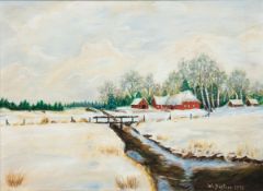 Diptner "Einsames Gehöft in Winterlandschaft", Öl/Lw./Mp., sign. u. dat. 1986 u.r., 30x40cm, Rahmen