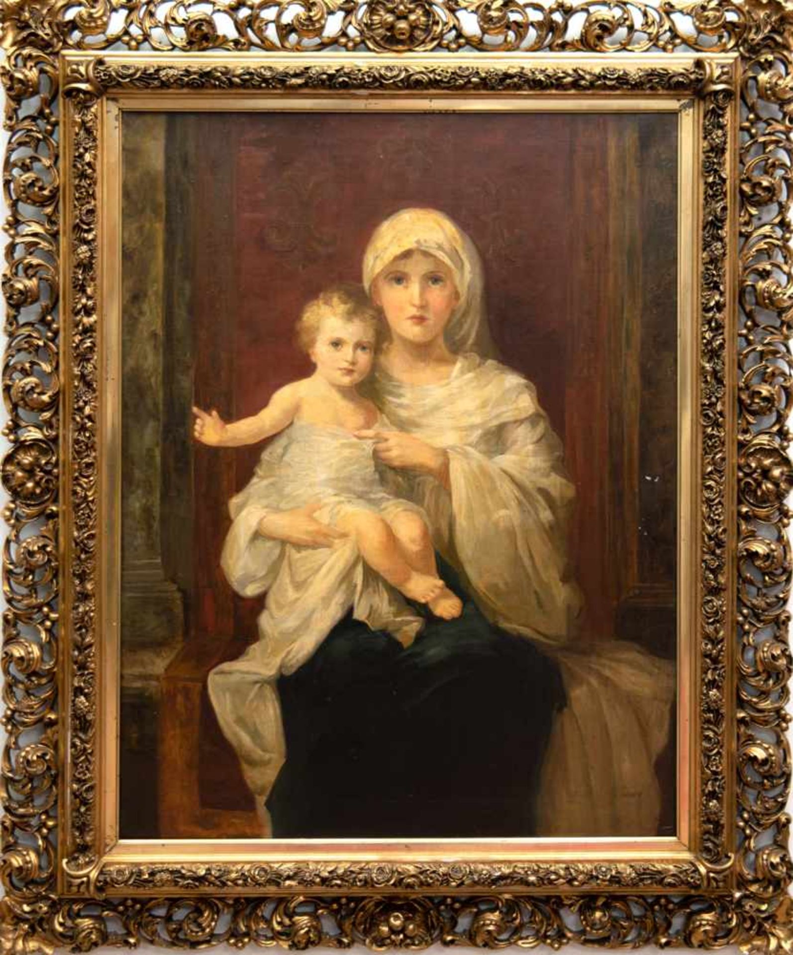 Nazarener (19.Jh.) "Madonna mit Kind", Öl/Lw., unsign., am rechten Rand kl. Flecken, 98x69cm, im