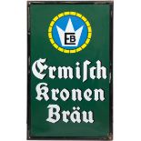 Emaille-Schild "Ermisch Kronen Bräu", Werbeschild der Brauerei Bruno Ermisch Leipzig,Gebrauchspuren,