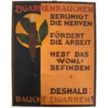 Werbeschild für Zigarren, 1920er Jahre, Sperrholz bedruckt, 40x33 cm