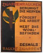 Werbeschild für Zigarren, 1920er Jahre, Sperrholz bedruckt, 40x33 cm