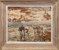 Seyler, Julius (1873-1958 München) "Krabbenfischer mit Pferdekarren am Strand", Öl/MP.,signiert u.